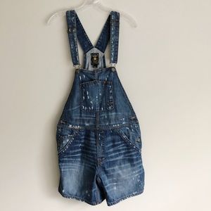 Lucky Brand Distressed Denim Overall Shorts